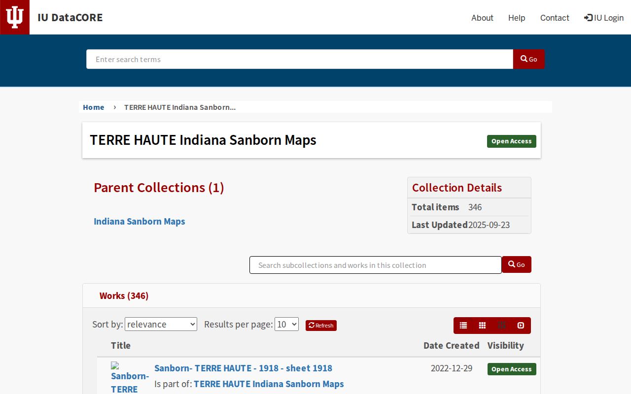 IU DataCORE collection of historic Terre Haute Sanborn maps