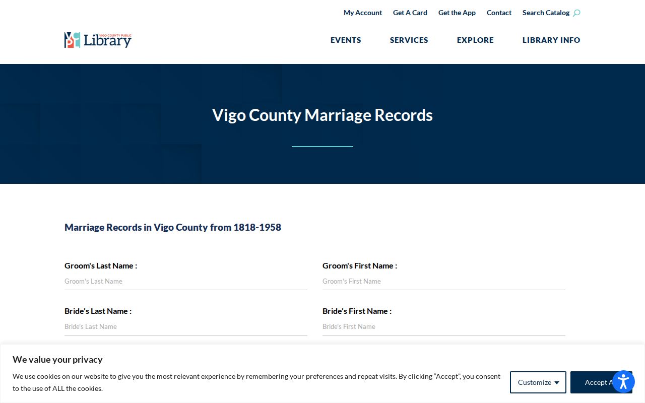 Terre Haute resident lookup using the Vigo County marriage database