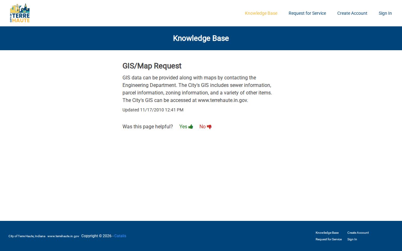 Terre Haute street directory GIS data request page
